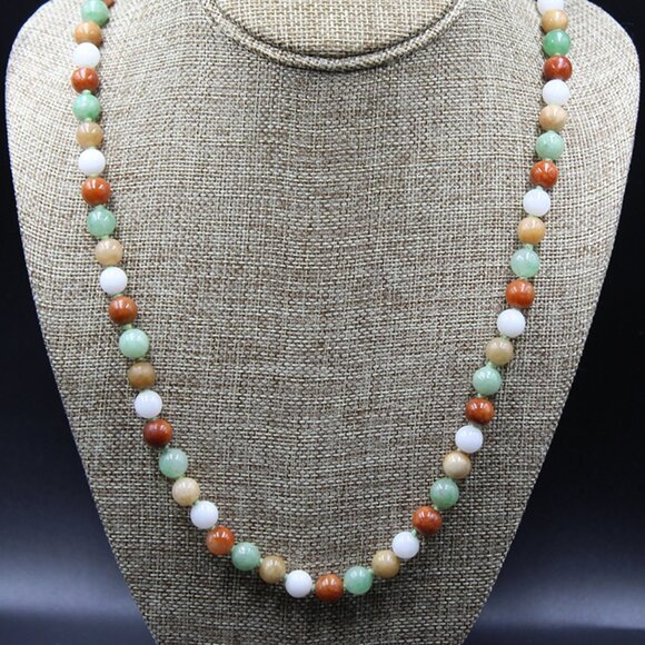 14k Natural Multicolor Jadeite Necklace and Bracelet - Picture 3 of 7
